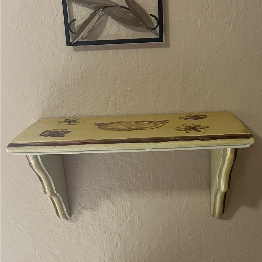 Vintage Charming Beige Wall Shelf with Floral Accents